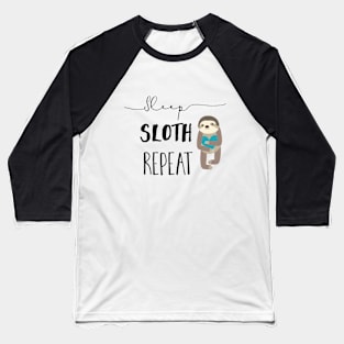 Sleep Sloth Repeat Teal White Baseball T-Shirt